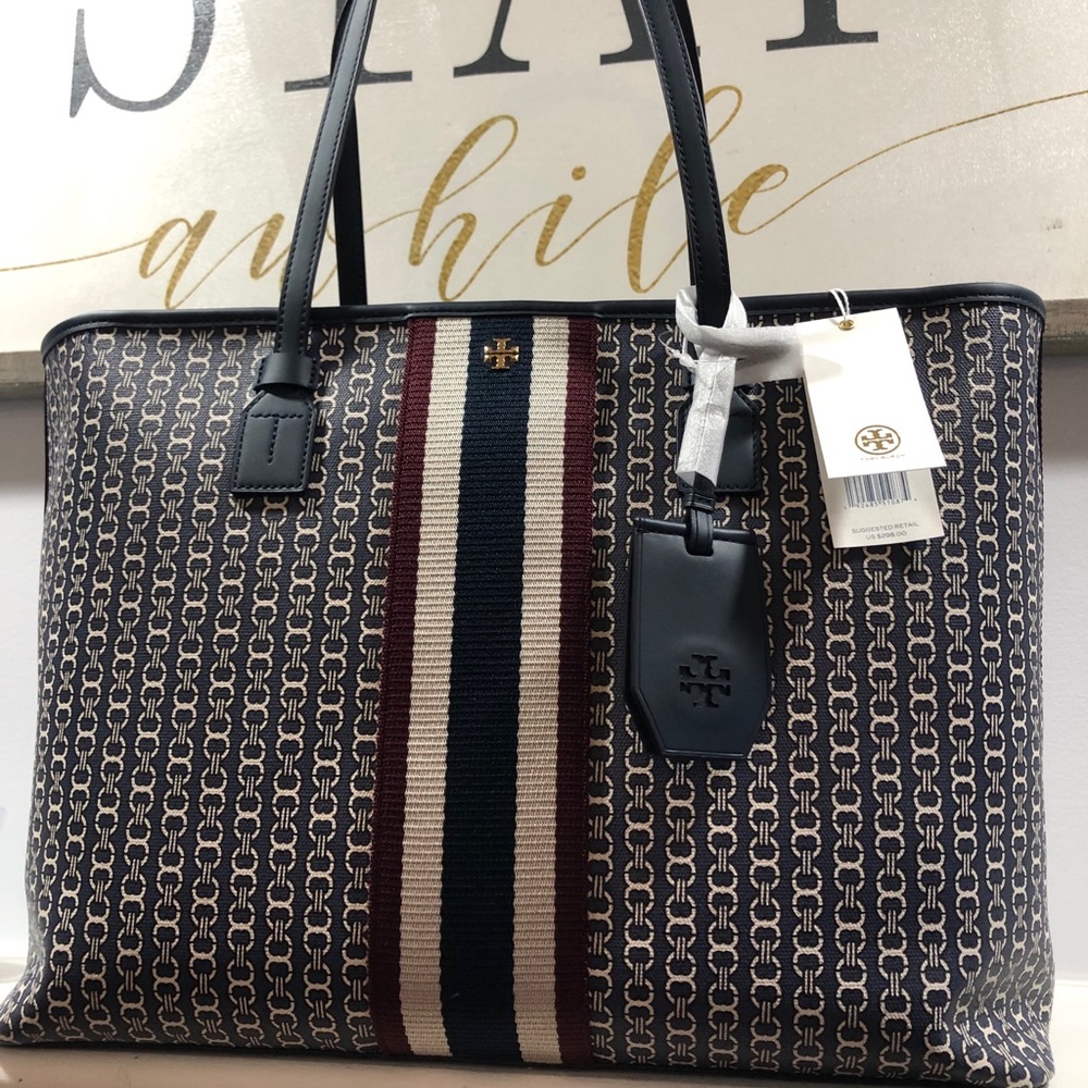 Tory butch Gemini link canvas top-zip tote